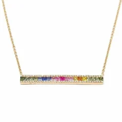 Collier barrette saphirs multi couleur diamants or rose