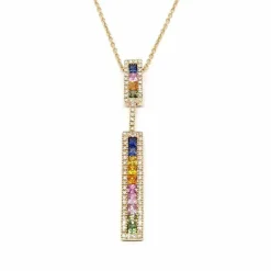 Collier barrette saphirs multicolores diamants or rose