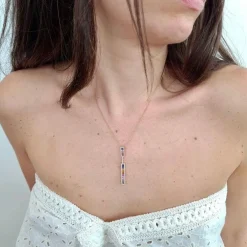 Collier barrette saphirs multicolores diamants or rose