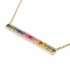 Collier barrette saphirs multi couleur diamants or rose