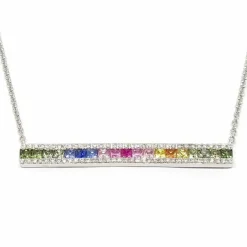 Collier barrette saphirs multicolores diamants or blanc
