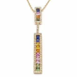 Collier barrette saphirs multicolores diamants or rose