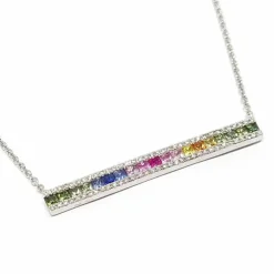 Collier barrette saphirs multicolores diamants or blanc