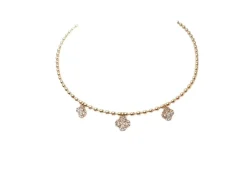 Collier boules rigide et trèfles en or rose et diamants