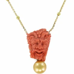 Collier camée corail, perle gold et perles d'or
