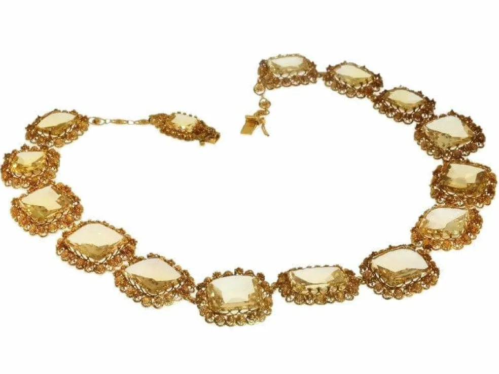 Collier cannetille or, pierres citrines
