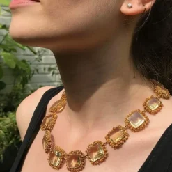 Collier cannetille or, pierres citrines