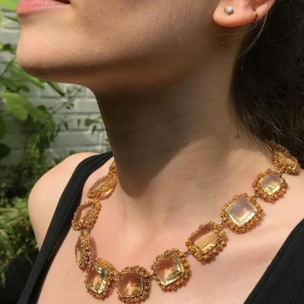 Collier cannetille or, pierres citrines