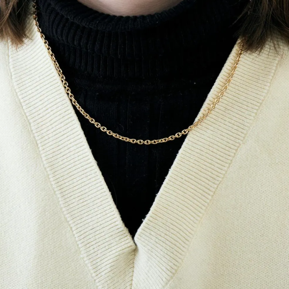 Collier chaine maille jaseron Pleine or jaune