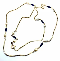 Collier chaine or jaune perles et émail bleu