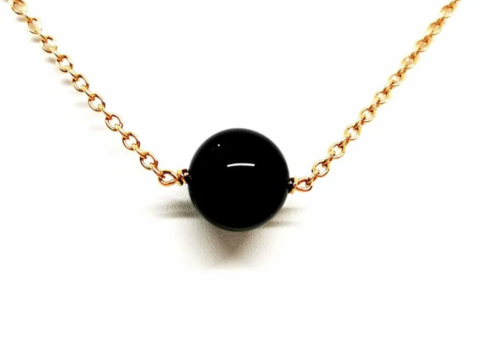 Collier Chaîne + pendentif Or rose Onyx