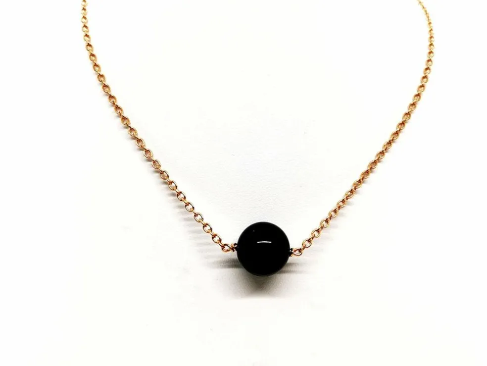 Collier Chaîne + pendentif Or rose Onyx