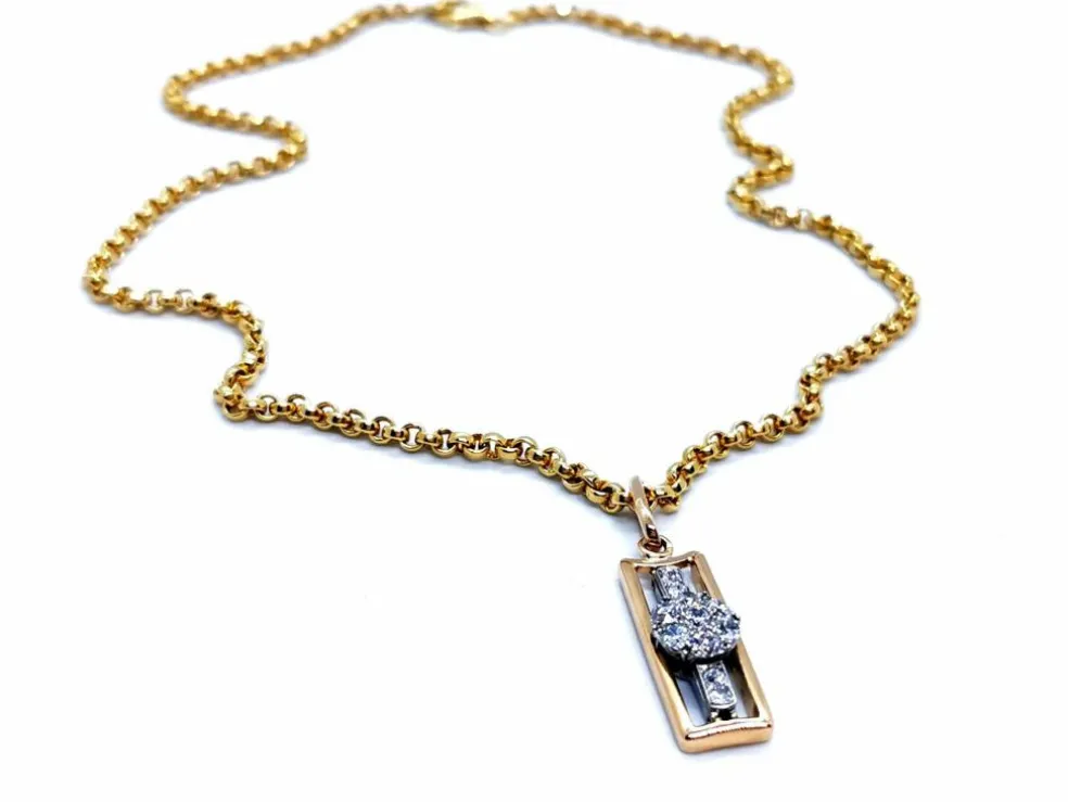 Collier Chaîne + pendentif Or jaune, Or blanc Diamant