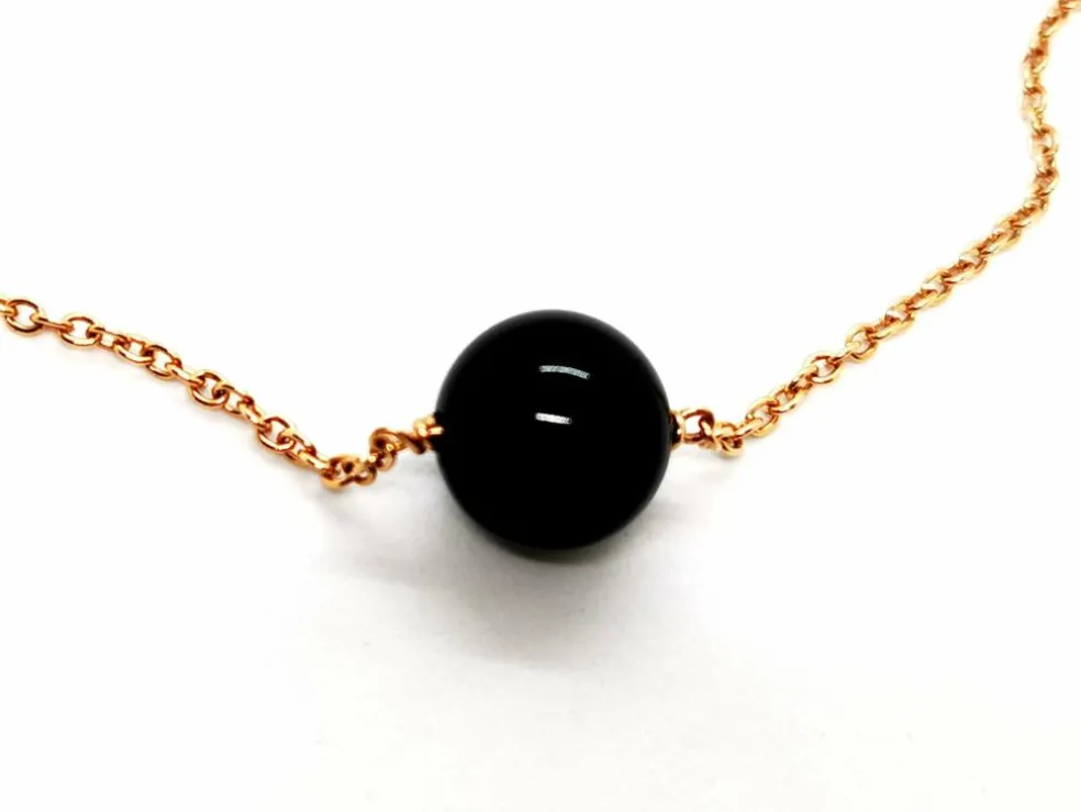 Collier Chaîne + pendentif Or rose Onyx