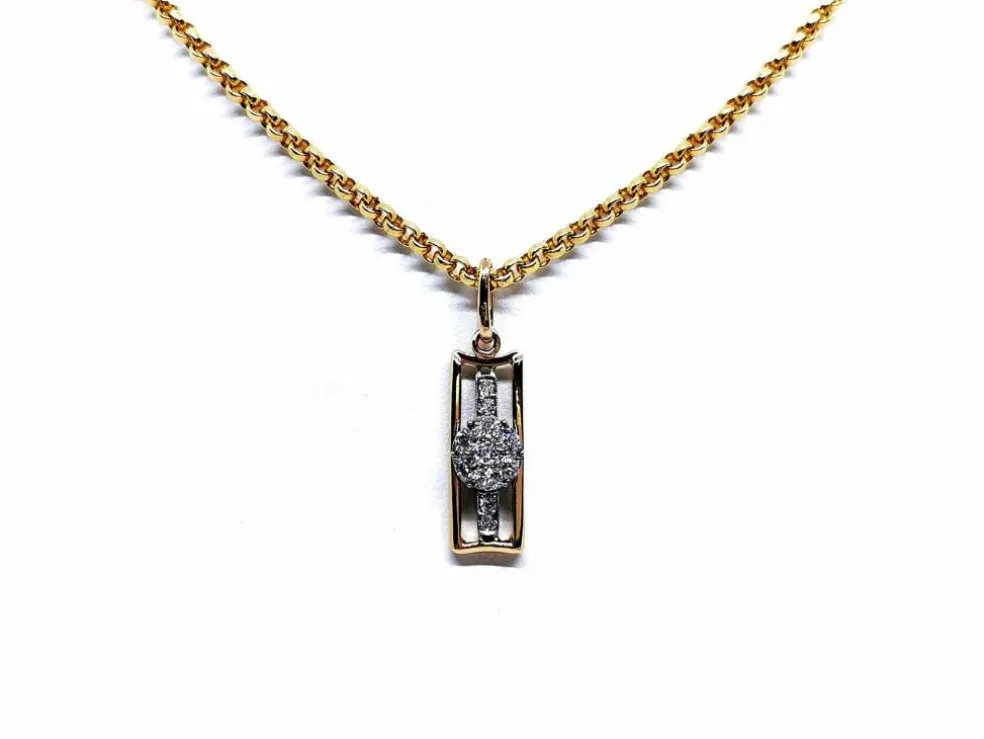 Collier Chaîne + pendentif Or jaune, Or blanc Diamant