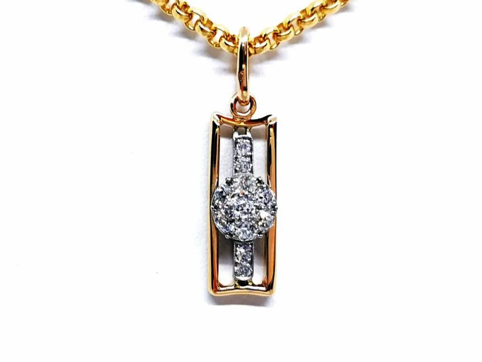Collier Chaîne + pendentif Or jaune, Or blanc Diamant