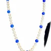 Collier Chocker 59 Perles de culture Akoya et Lapis Lazuli fermoir or 50 Cm