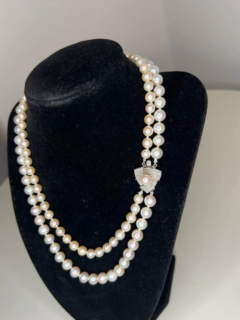 Collier Choker Double Rangs 109 Perles De Culture Fermoir Argent 42 Cm