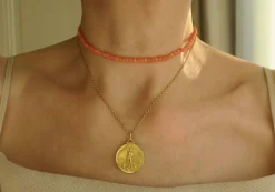 Collier choker 19e siècle corail or rose