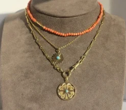 Collier choker 19e siècle corail or rose