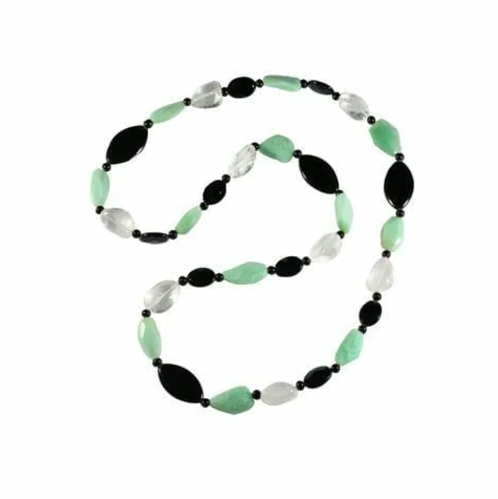 Collier chrysoprase, cristal de roche, jais, onyx
