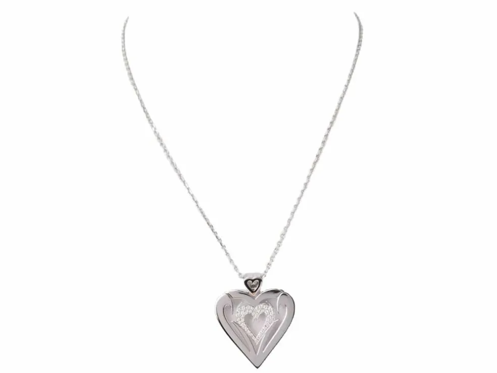 Collier coeur en or blanc et diamants