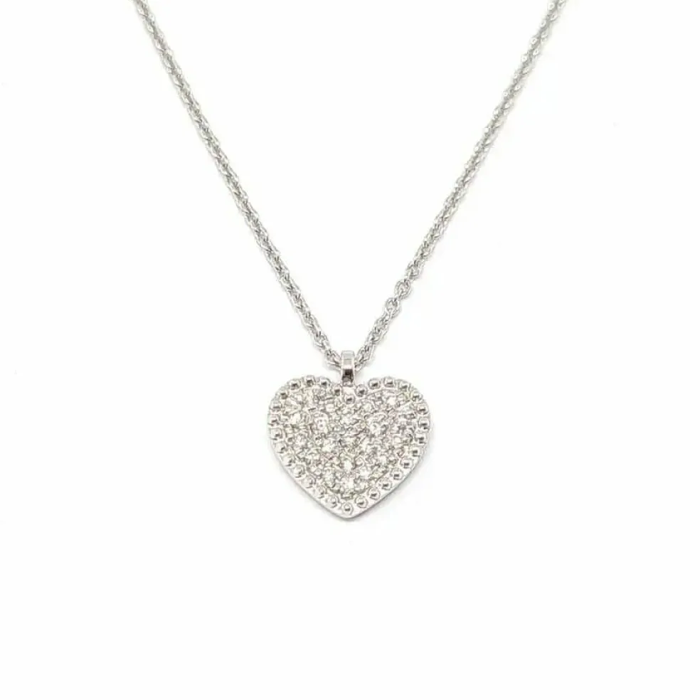 Collier Coeur pavage diamants or blanc