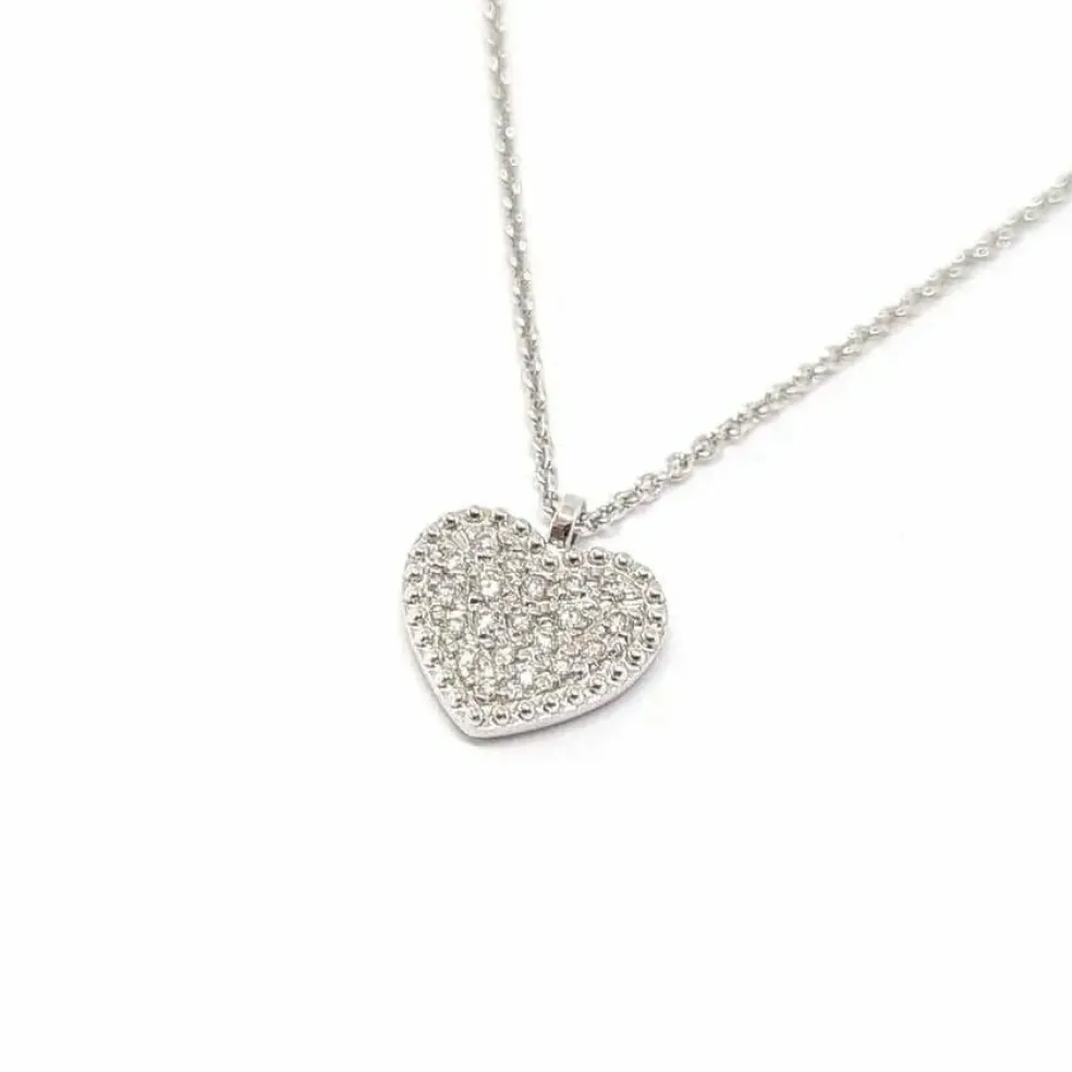 Collier Coeur pavage diamants or blanc
