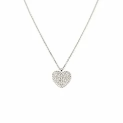 Collier Coeur pavage diamants or blanc