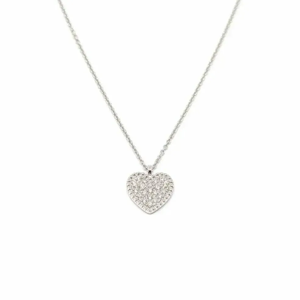Collier Coeur pavage diamants or blanc