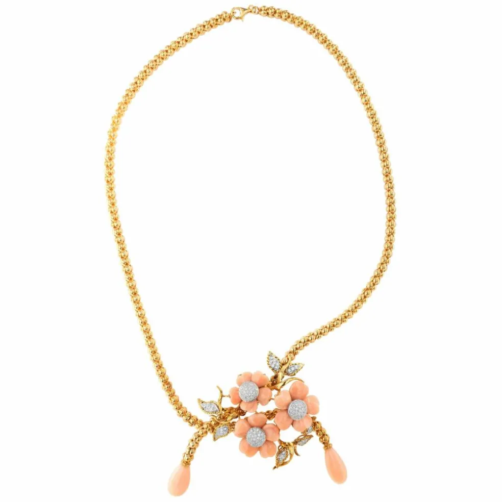 Collier Corail Peau d'Ange Or jaune et Diamant