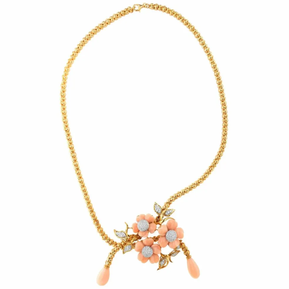Collier Corail Peau d'Ange Or jaune et Diamant
