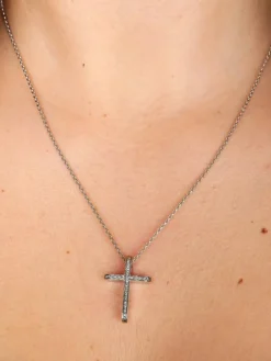 COLLIER "CROIX" OR BLANC & DIAMANTS
