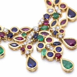 Collier CROWN avec pierres précieuses et diamants