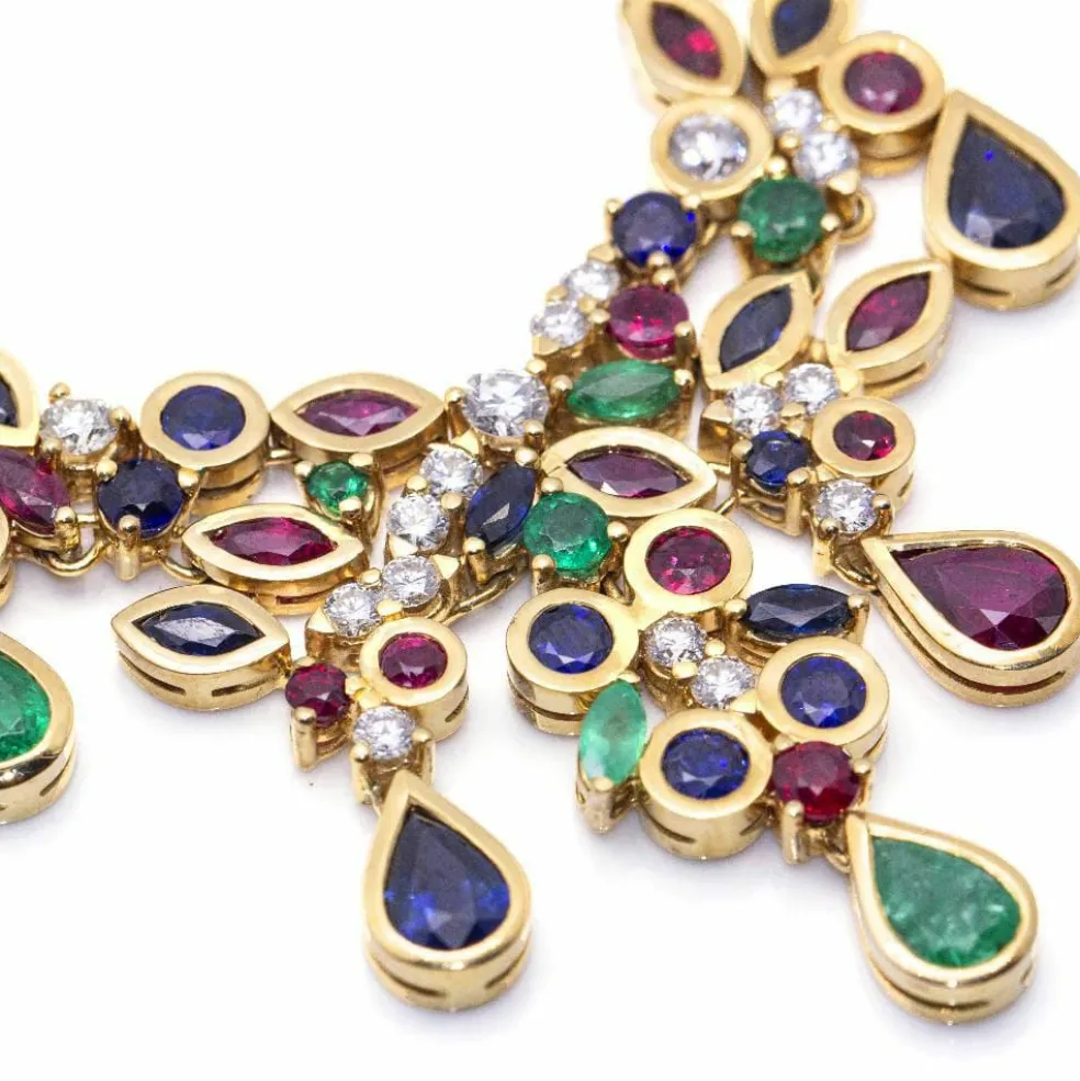 Collier CROWN avec pierres précieuses et diamants