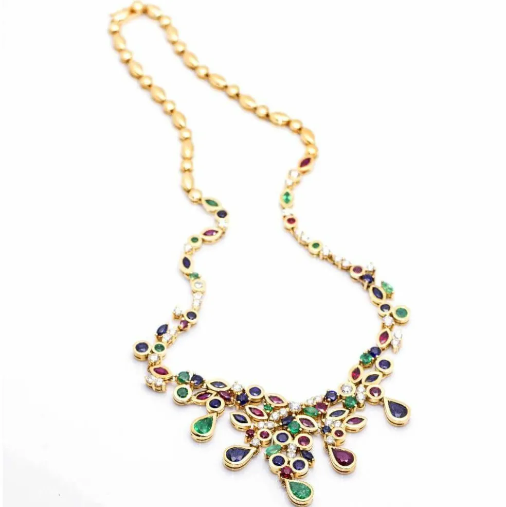 Collier CROWN avec pierres précieuses et diamants