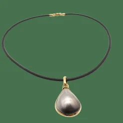 Collier cuir en or jaune et perle