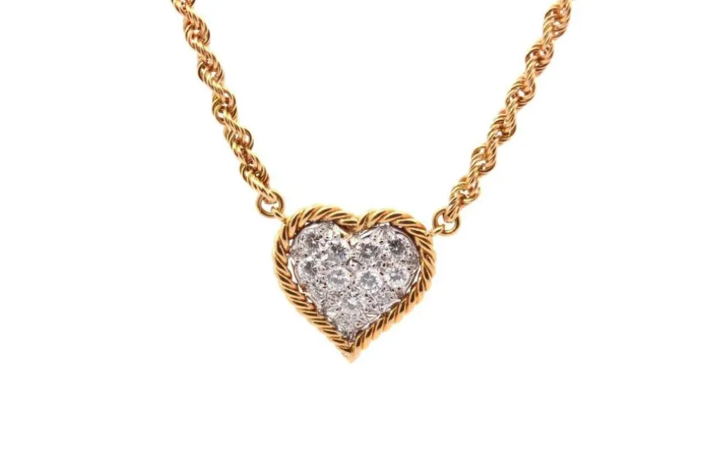 Collier cœur diamants en or 18k et platine