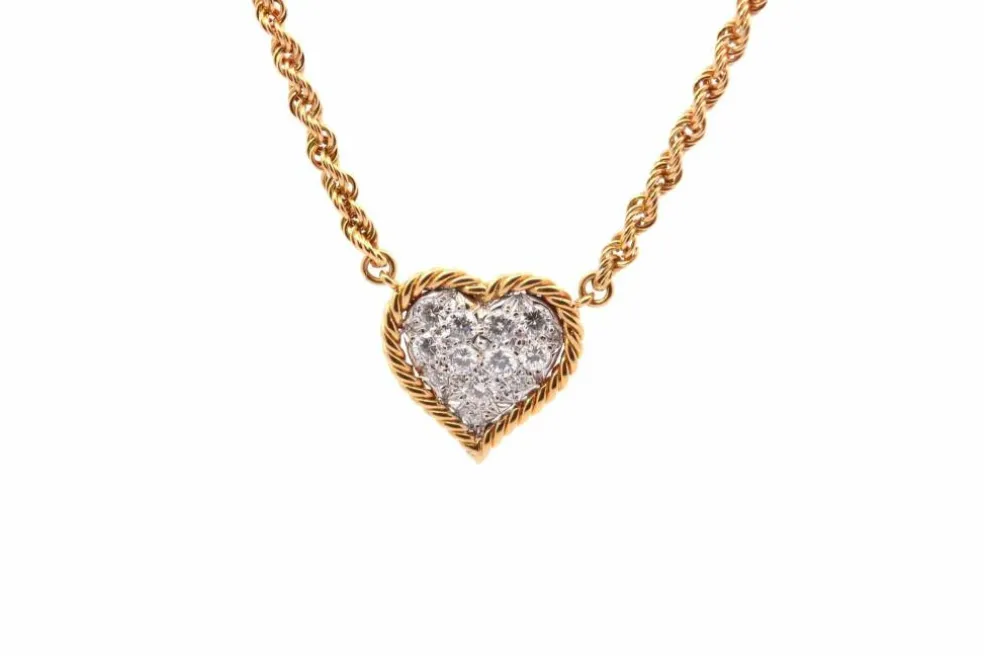 Collier cœur diamants en or 18k et platine