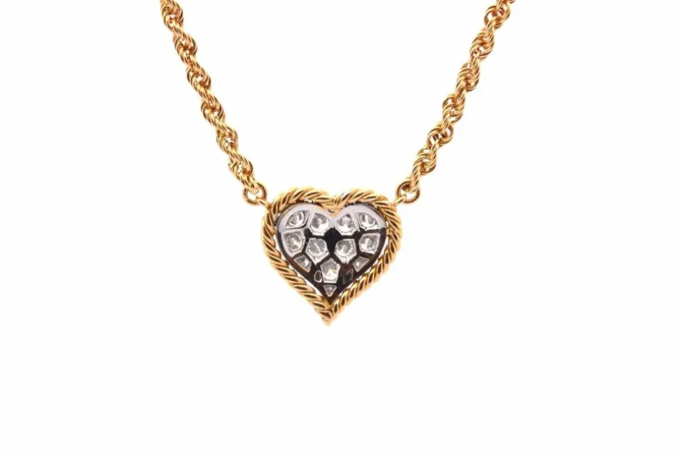 Collier cœur diamants en or 18k et platine