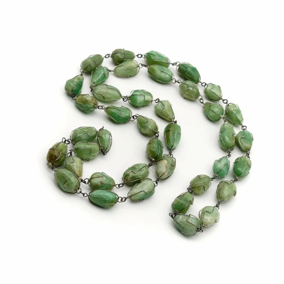collier d’aventurine enveloppé de fil d’argent sterling brésilien vintage