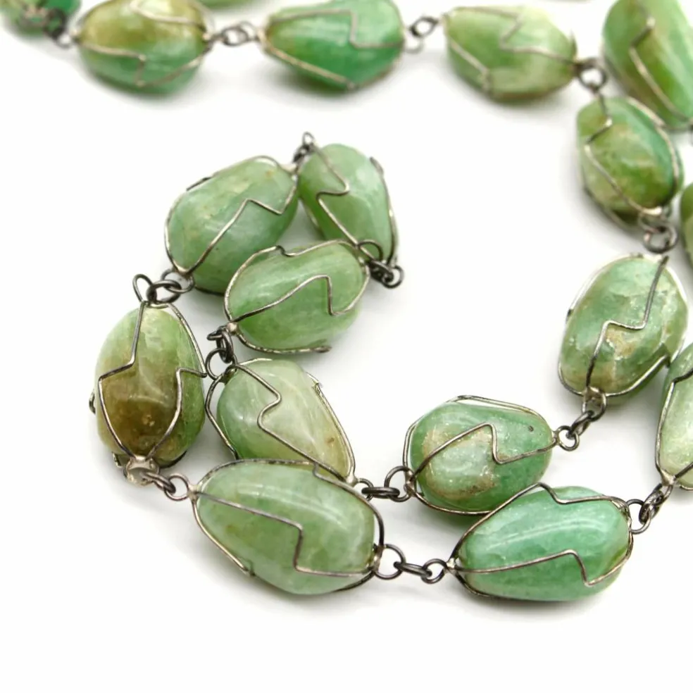 collier d’aventurine enveloppé de fil d’argent sterling brésilien vintage