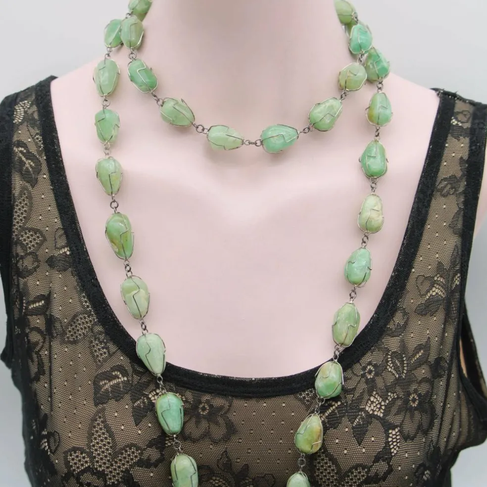 collier d’aventurine enveloppé de fil d’argent sterling brésilien vintage