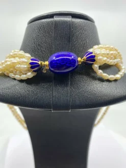 Collier de 10 rangs de perles de culture BIWA, fermoir en or 18 carats émaillé