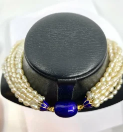 Collier de 10 rangs de perles de culture BIWA, fermoir en or 18 carats émaillé