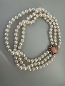 Collier de Chien Perles 3 Rangs Fermoir Corail