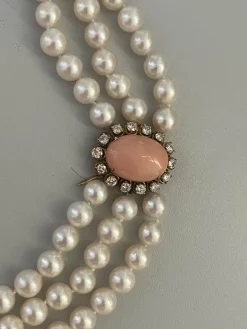 Collier de Chien Perles 3 Rangs Fermoir Corail