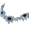 Collier de cocktail diamants et saphirs Ceylon or blanc