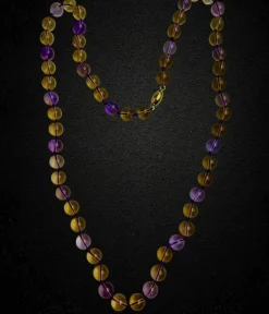 Collier de perles alternées en améthyste et en quartz citrine
