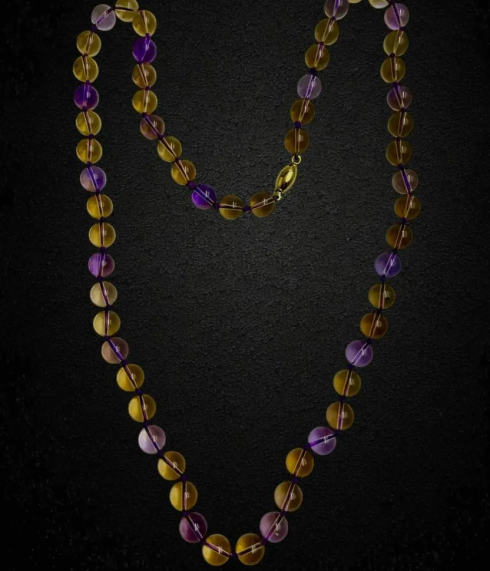 Collier de perles alternées en améthyste et en quartz citrine